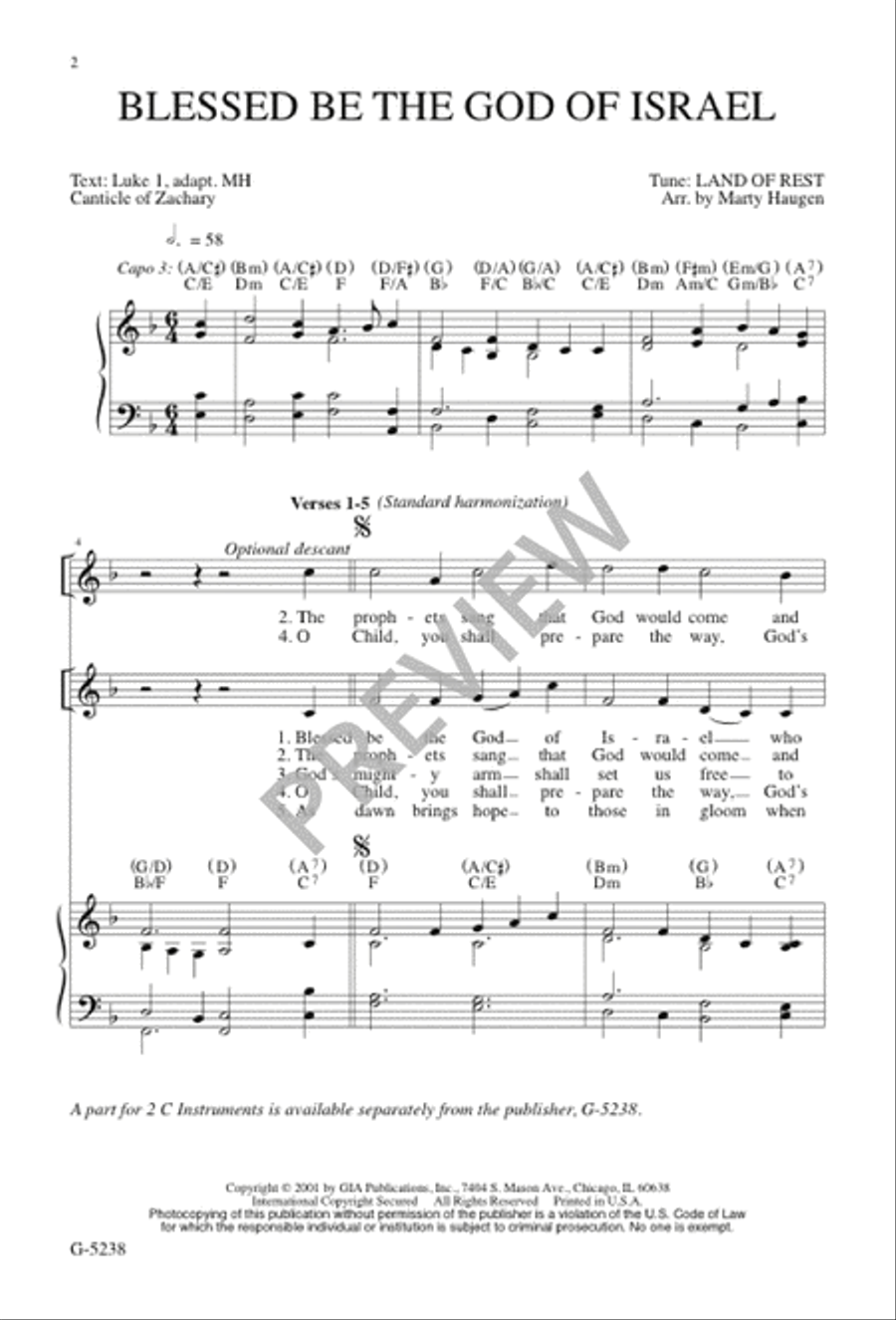 Blessed be the God of Israel 4-Part scores gallery preview page 1