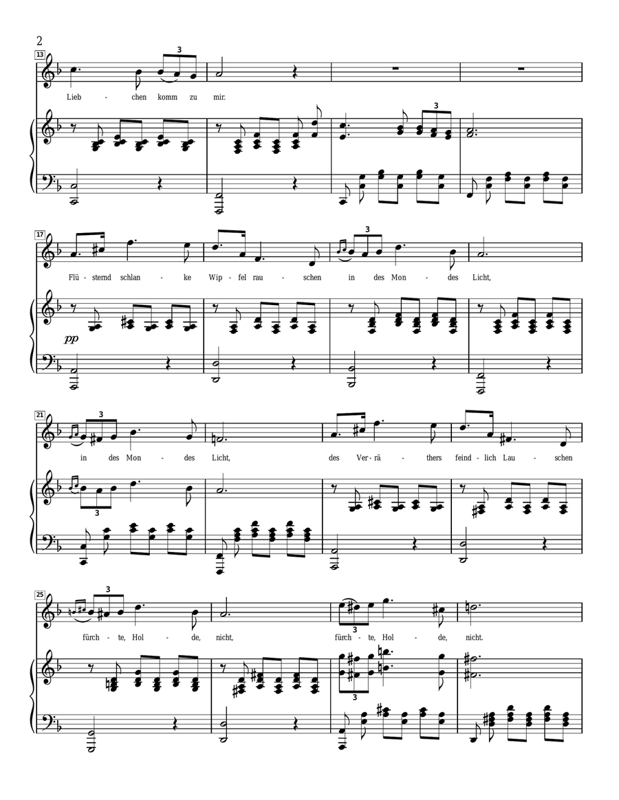 Schubert - Serenade (ständchen) from Schwanengesang for High Voice in D Minor Piano, Vocal scores gallery preview page 2