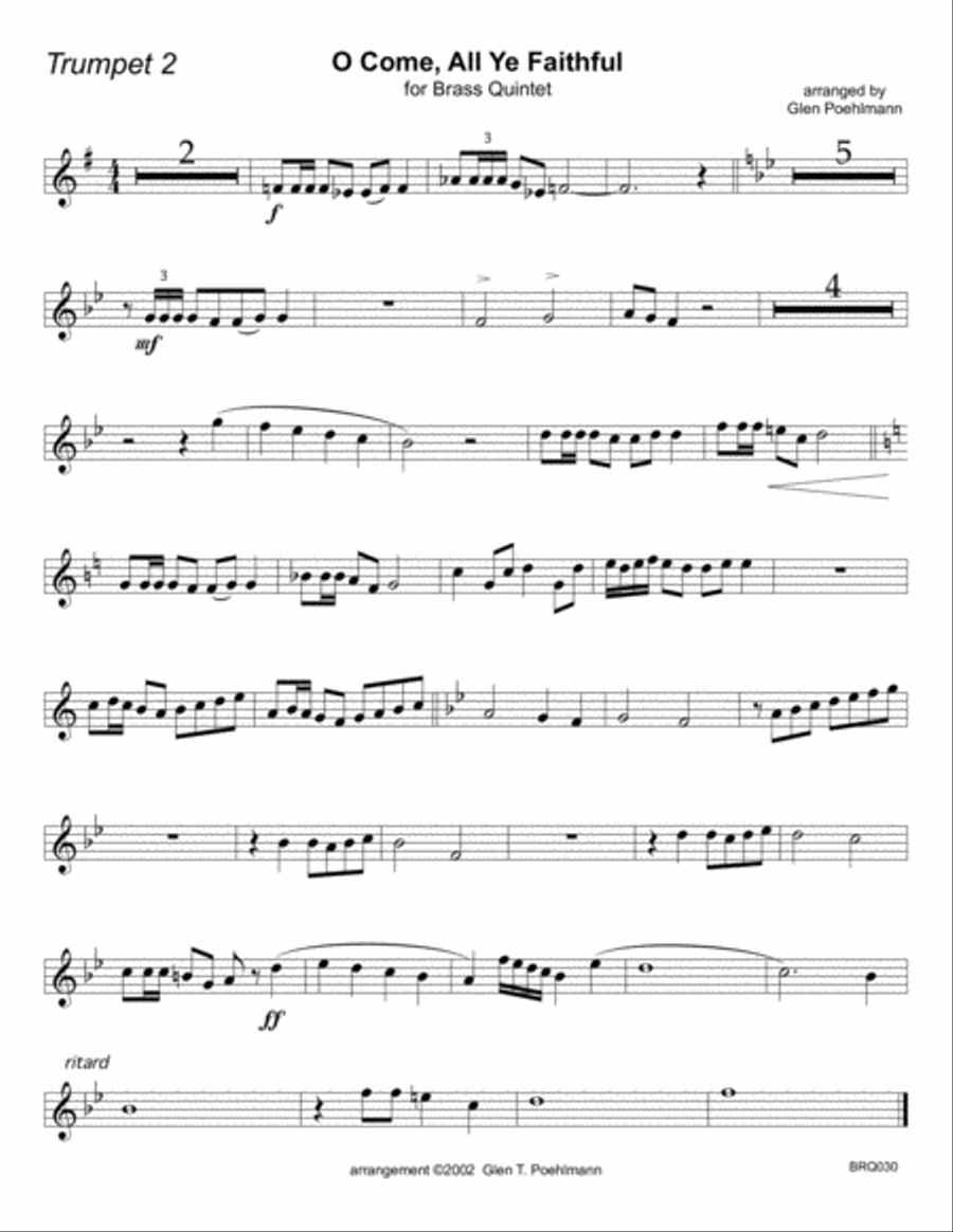 O COME ALL YE FAITHFUL - BRASS QUINTET with optional Handbells (3 octave) 3-Octaves scores gallery preview page 6