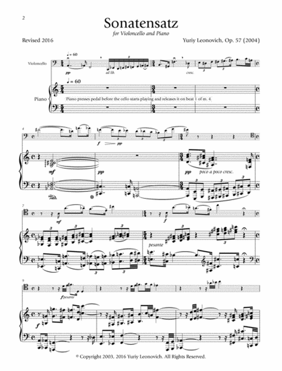 Sonatensatz, Op. 57 (2003) for Cello and Piano