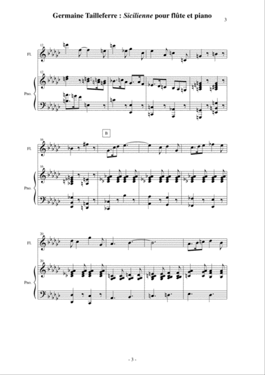 Germaine Tailleferre: Sicilienne for flute and piano Flute Solo scores gallery preview page 3