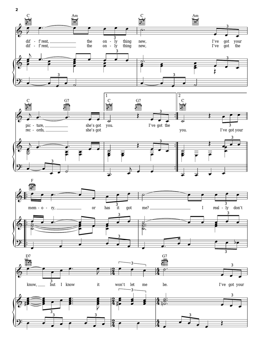 She's Got You Piano, Vocal, Guitar scores gallery preview page 2