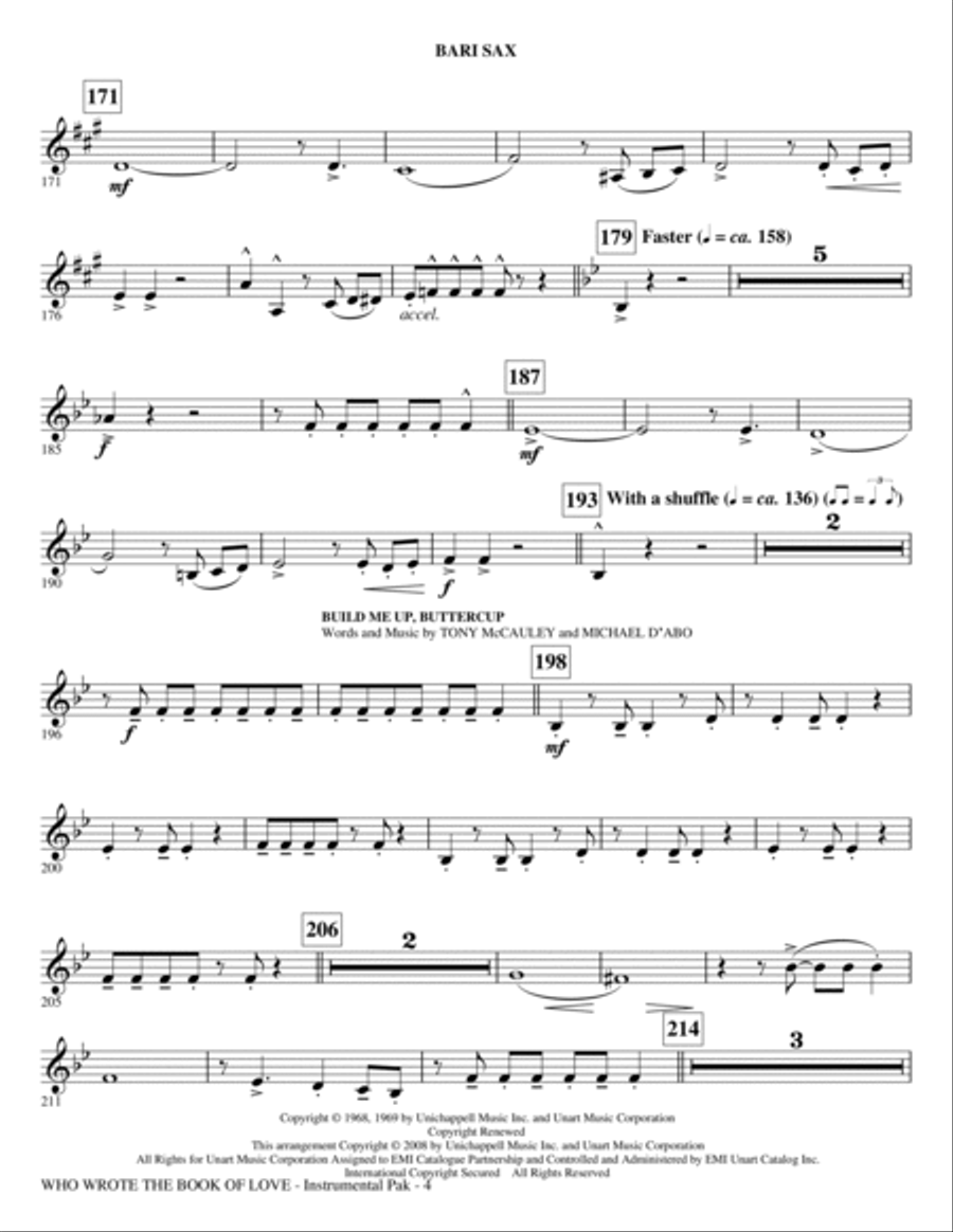 Who Wrote The Book Of Love? (Choral Medley) - Baritone Sax Choir scores gallery preview page 4