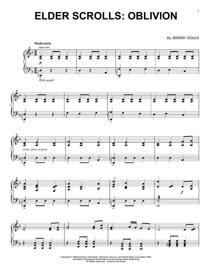 Elder Scrolls IV: Oblivion Piano Solo scores gallery preview page 1