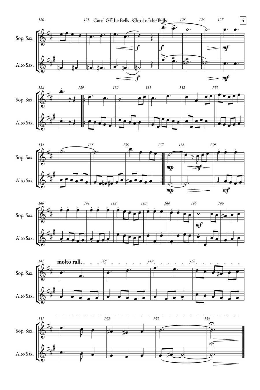 Carol of the Bells Soprano Saxophone scores gallery preview page 4