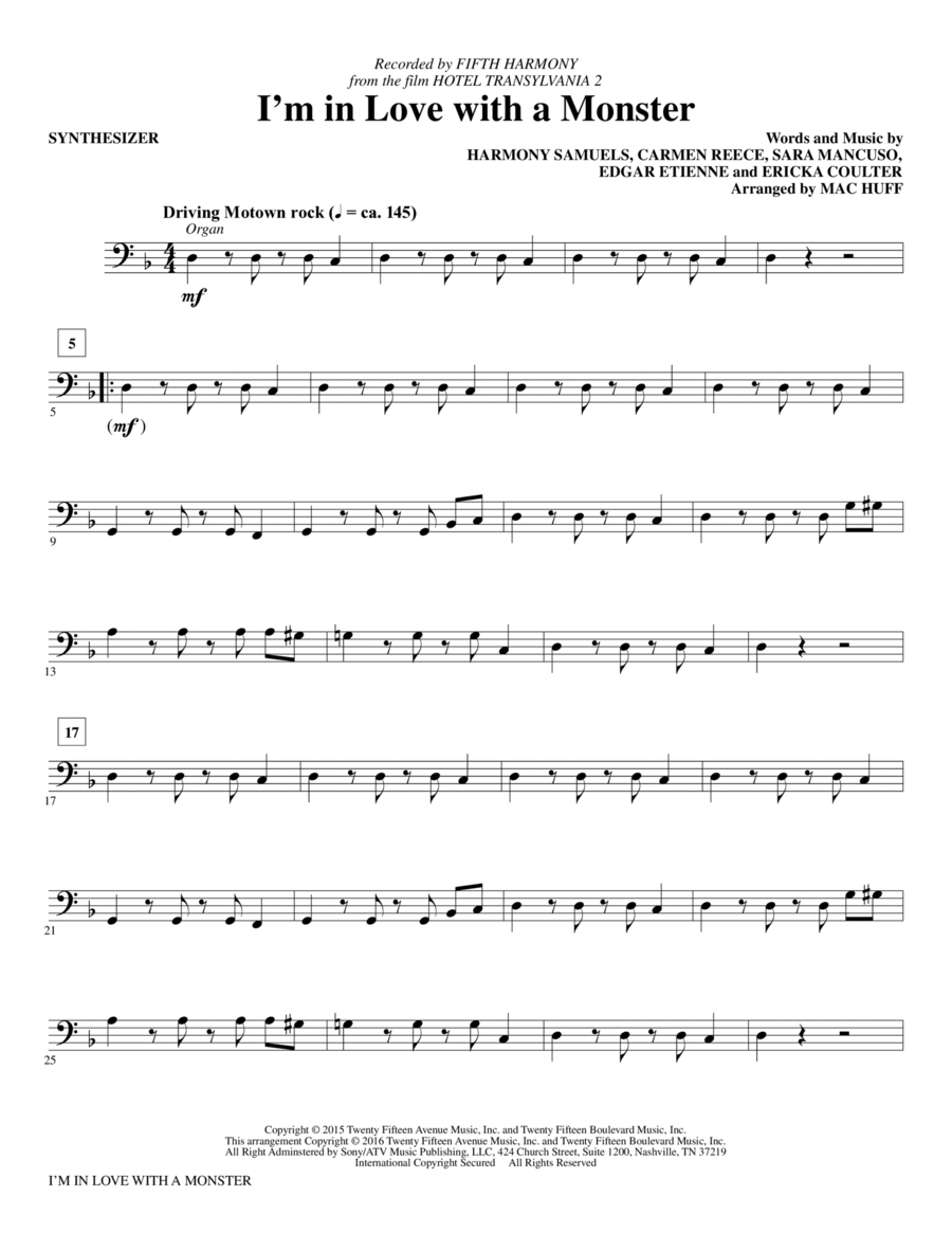 I'm in Love with a Monster - Synthesizer Choir scores gallery preview page 1