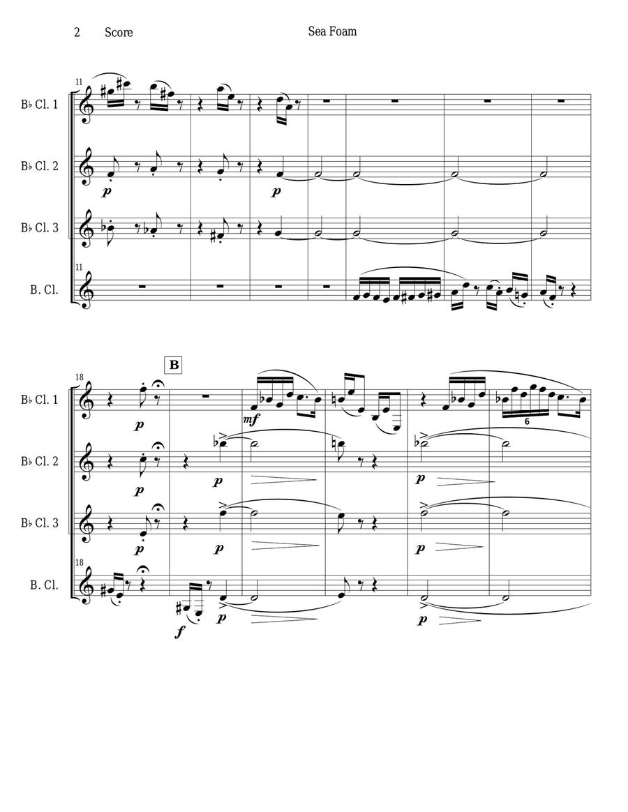 Frank Bridge - Sea-Foam set for clarinet quartet Clarinet Quartet scores gallery preview page 2