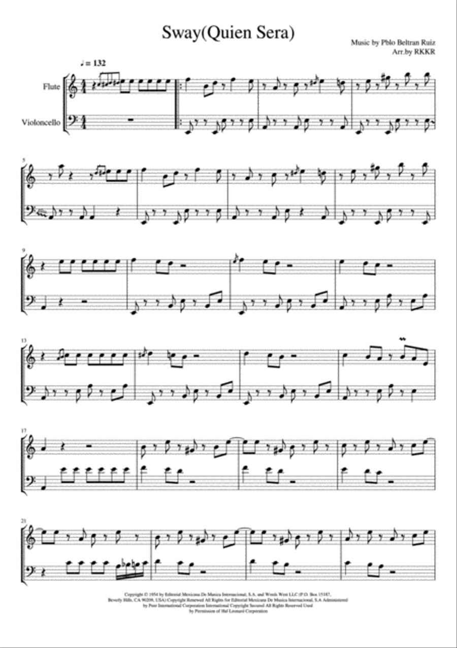 Sway (Quien Sera) Flute scores gallery preview page 1