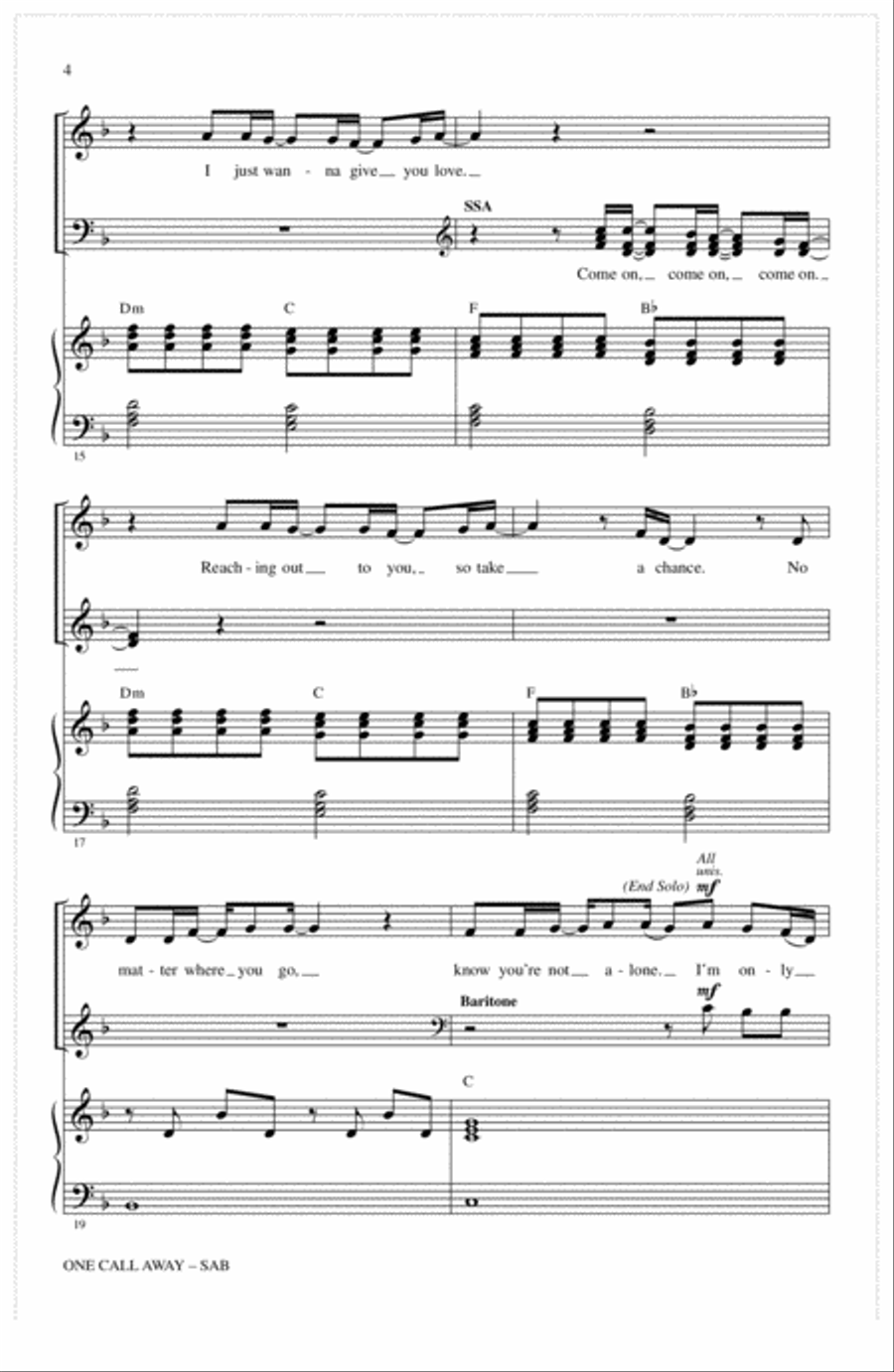 One Call Away 3-Part scores gallery preview page 3