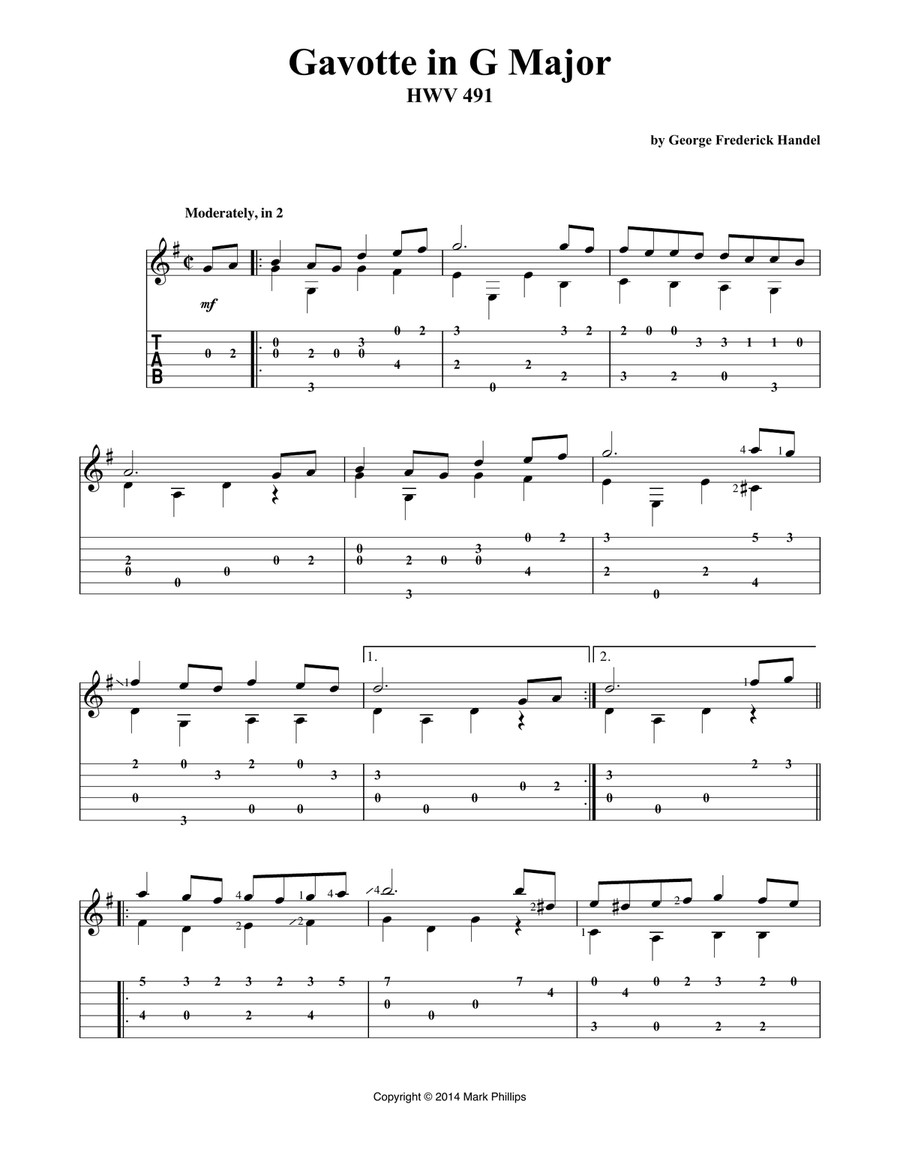 Gavotte in G Major Classical Guitar scores gallery preview page 1