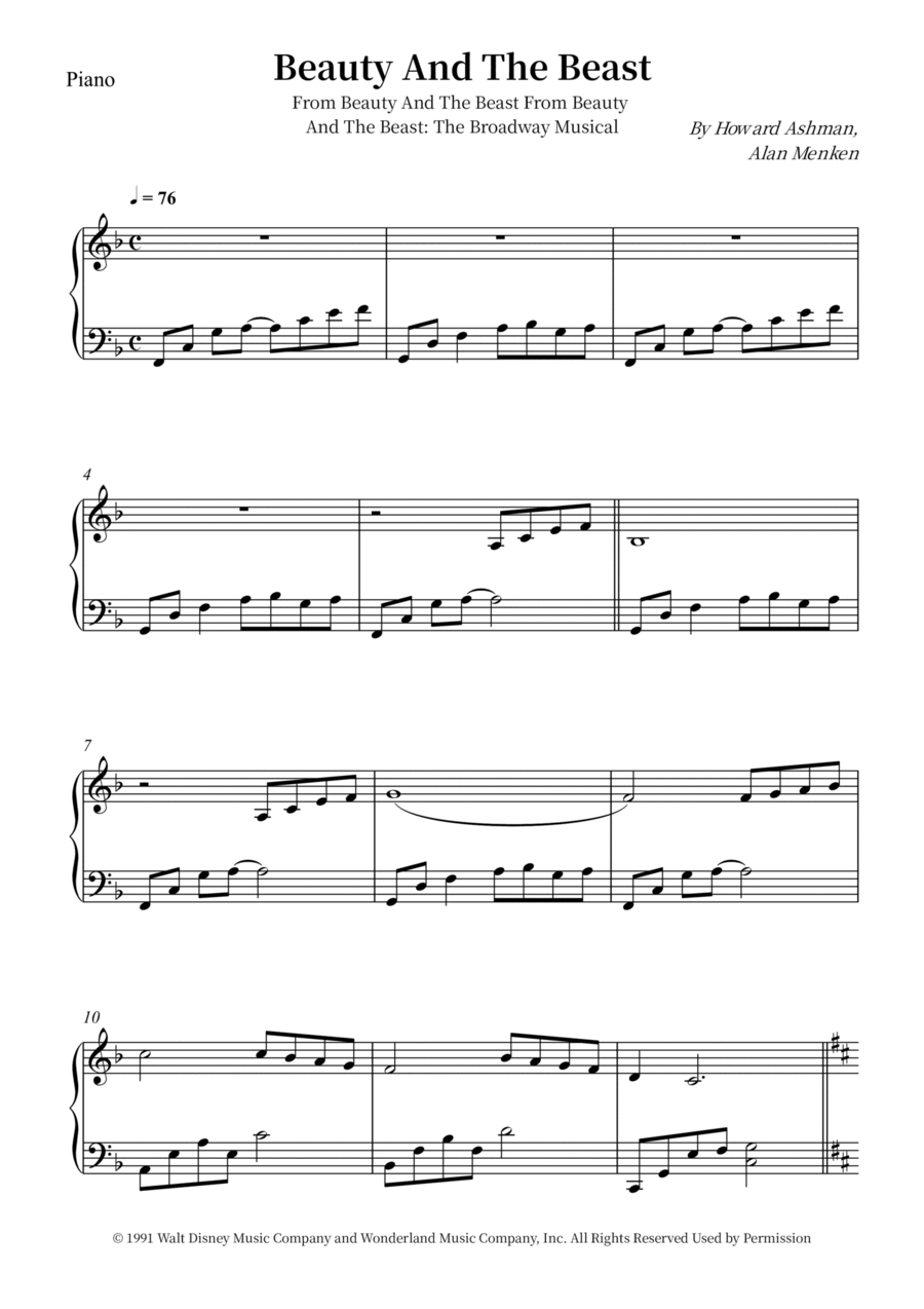 Beauty And The Beast Easy Piano scores gallery preview page 1