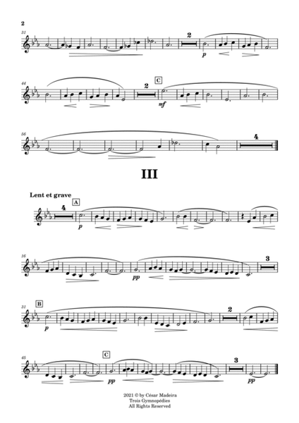 Three Gymnopedies by Satie - Clarinet in A and Piano (Individual Parts) image number null