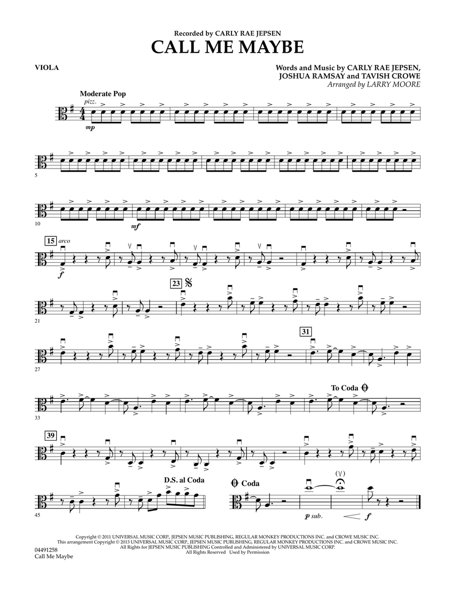 Call Me Maybe - Viola Call Me Maybe - Viola Orchestra scores gallery preview page 1