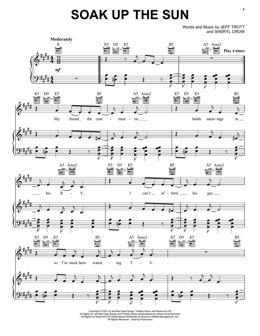 Soak Up The Sun Piano, Vocal, Guitar scores gallery preview page 1
