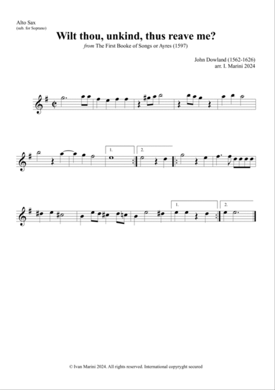 Wilt thou, unkind, thus reave me? Saxophone Quartet scores gallery preview page 4