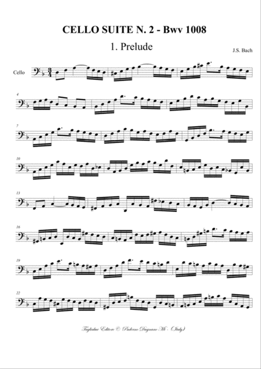 CELLO SUITE N. 2 - Bwv 1008 - Prelude, Allemande, Courent, Sarabande, Minuetto, Giga Cello Solo scores gallery preview page 2