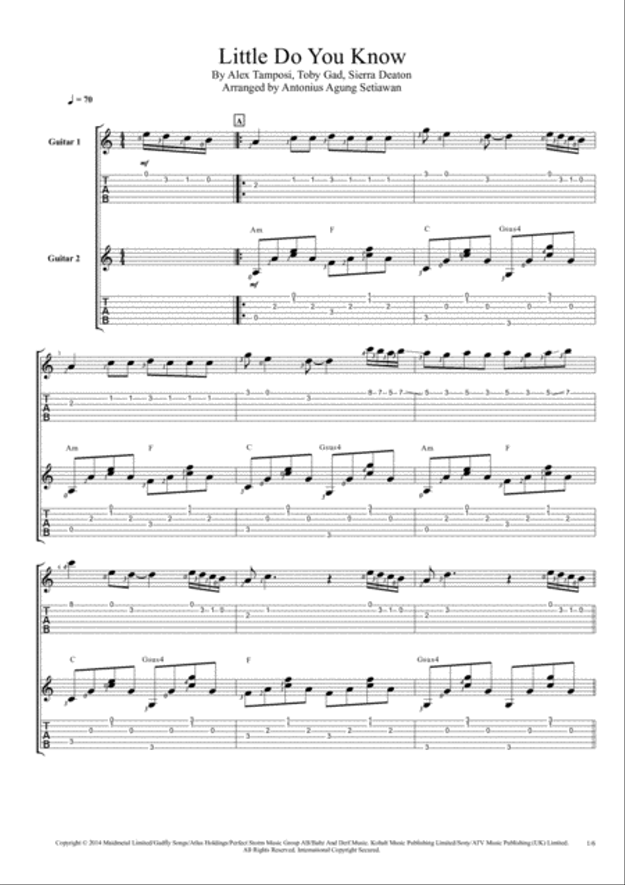 Little Do You Know Guitar Tablature scores gallery preview page 1