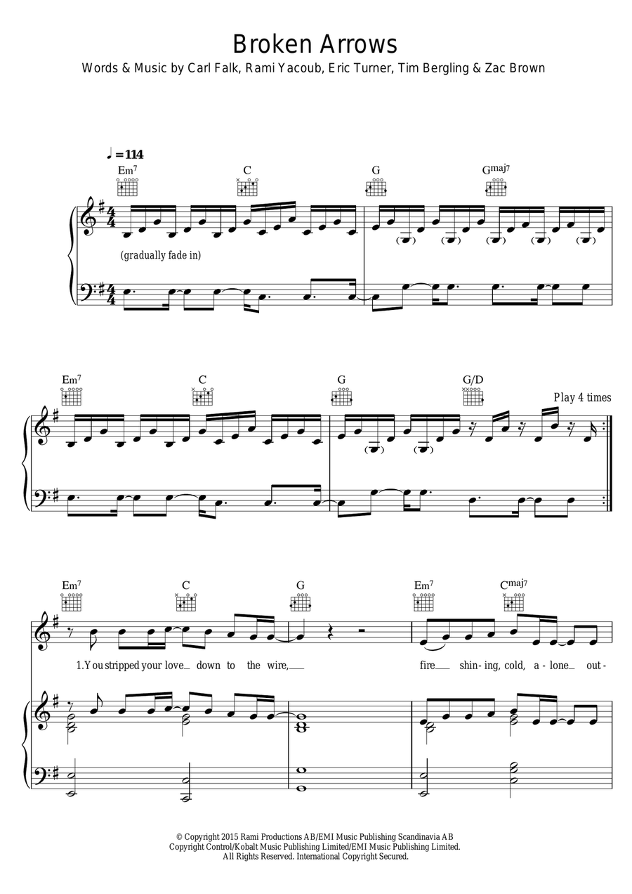 Broken Arrows Piano, Vocal, Guitar scores gallery preview page 1