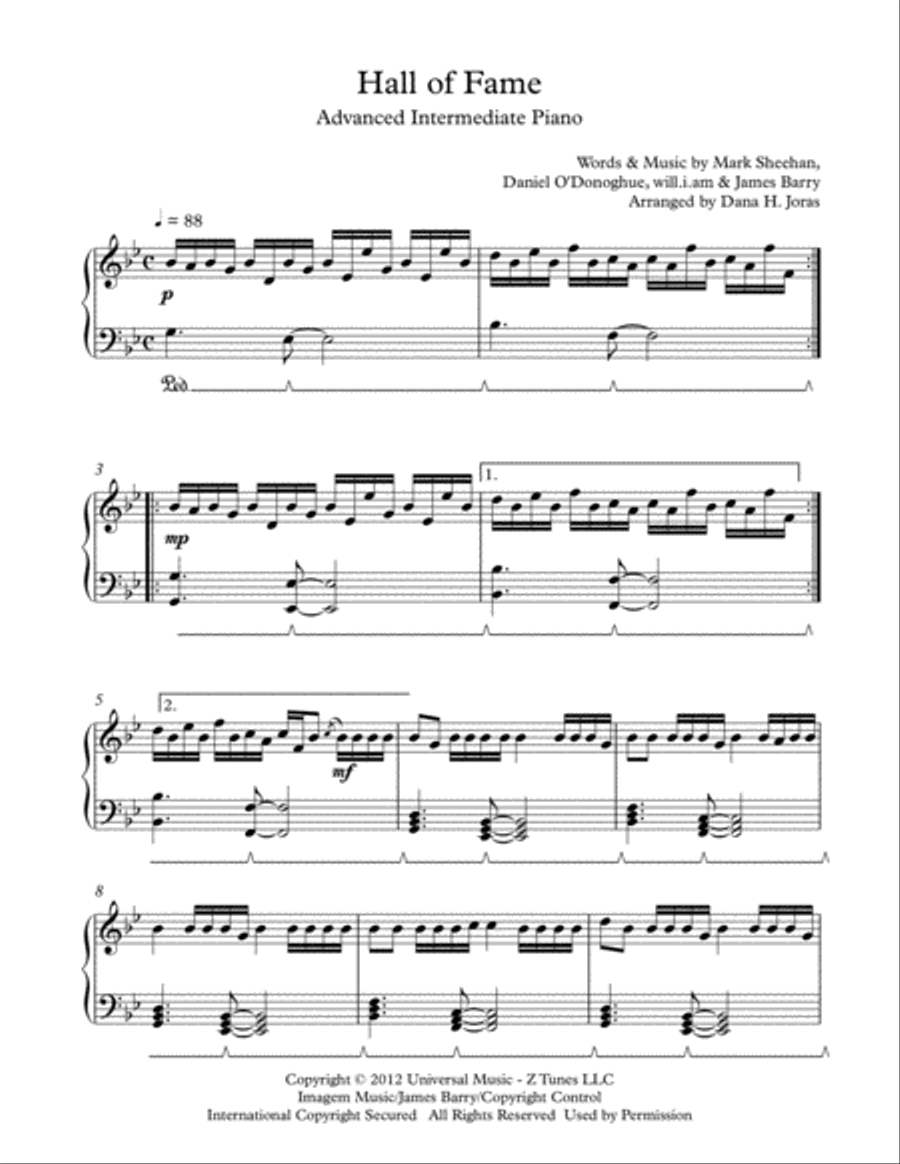 Hall Of Fame Hall Of Fame Piano Solo scores gallery preview page 1