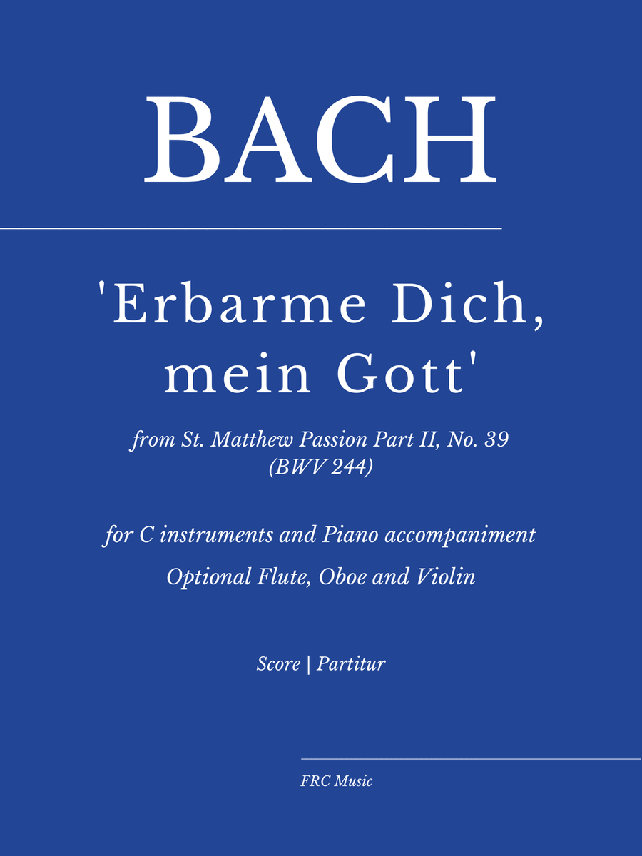 Bach: Erbarme dich mein Gott - Matthäuspassion - (for C instruments and Piano Accompaniment) Piano Accompaniment scores gallery preview page 1