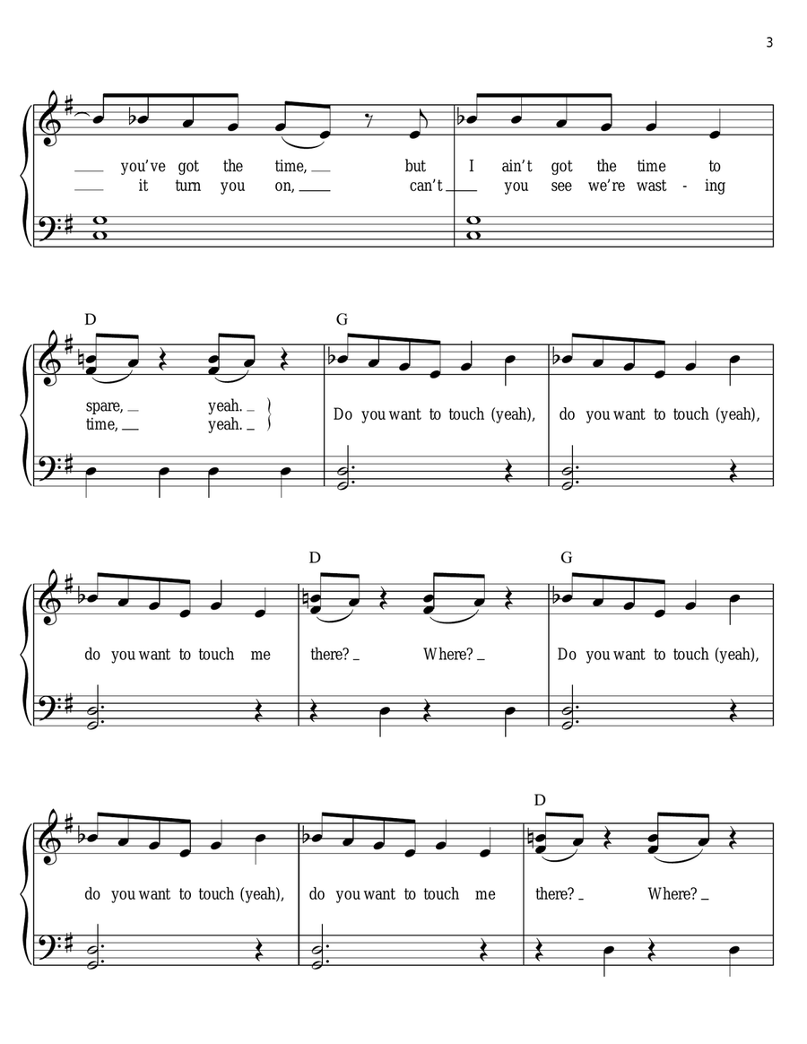 Do You Wanna Touch Me? (Oh Yeah!) Voice scores gallery preview page 3