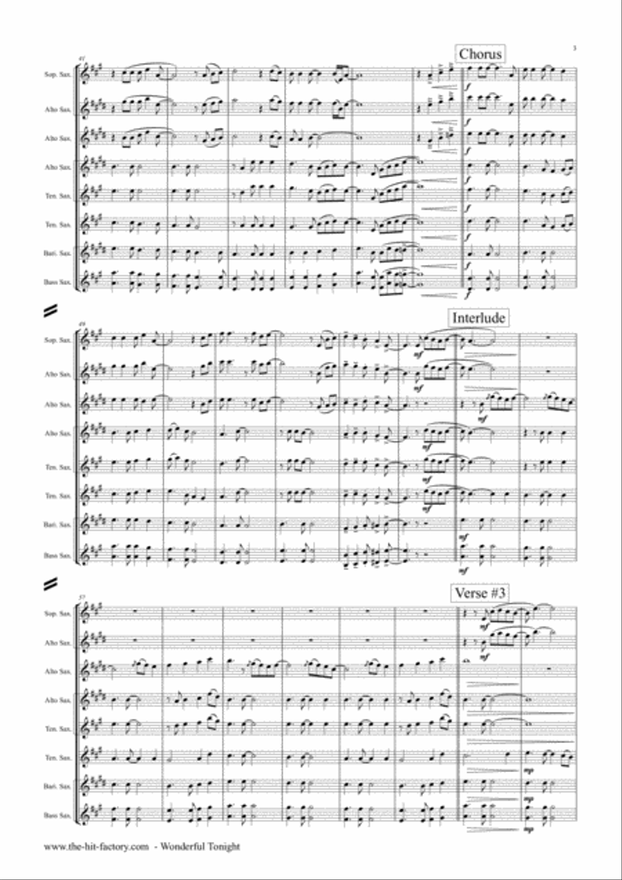 Wonderful Tonight Saxophone Quintet scores gallery preview page 4