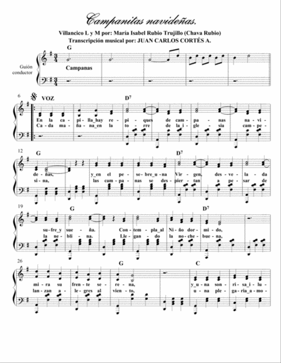 Campanitas navideñas.Villancico por: María Isabel Rubio Trujillo (Chava Rubio) Small Ensemble scores gallery preview page 1
