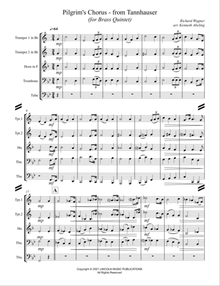 Pilgrim’s Chorus from Tannhäuser (for Brass Quintet) Brass Quintet scores gallery preview page 2