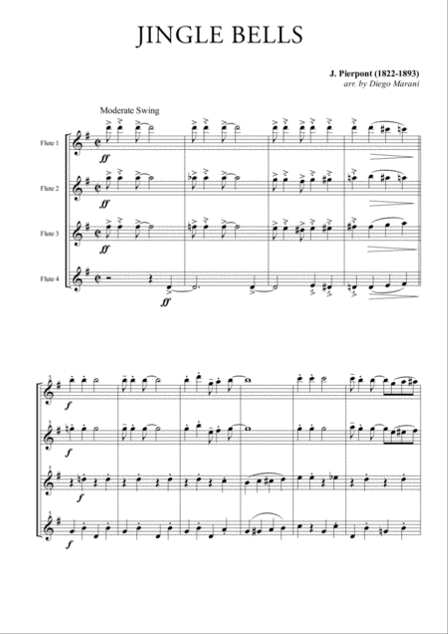 Jingle Bells for Flute Quartet Flute Quartet scores gallery preview page 1