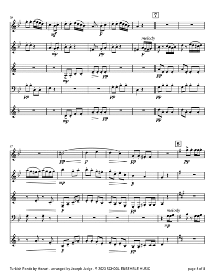 Turkish Rondo by Mozart for Woodwind Quartet in Schools Woodwind Quartet scores gallery preview page 6