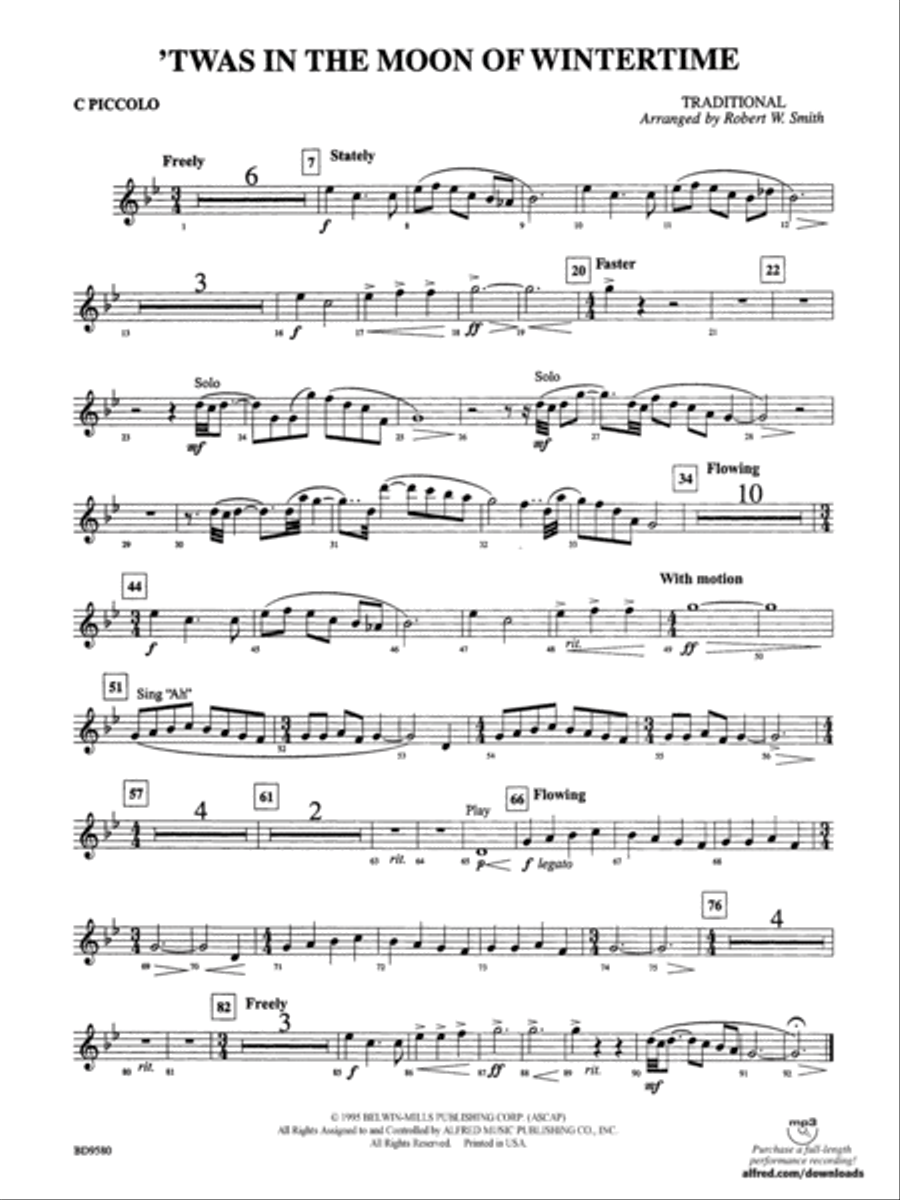 Twas in the Moon of Wintertime: Piccolo Concert Band scores gallery preview page 1