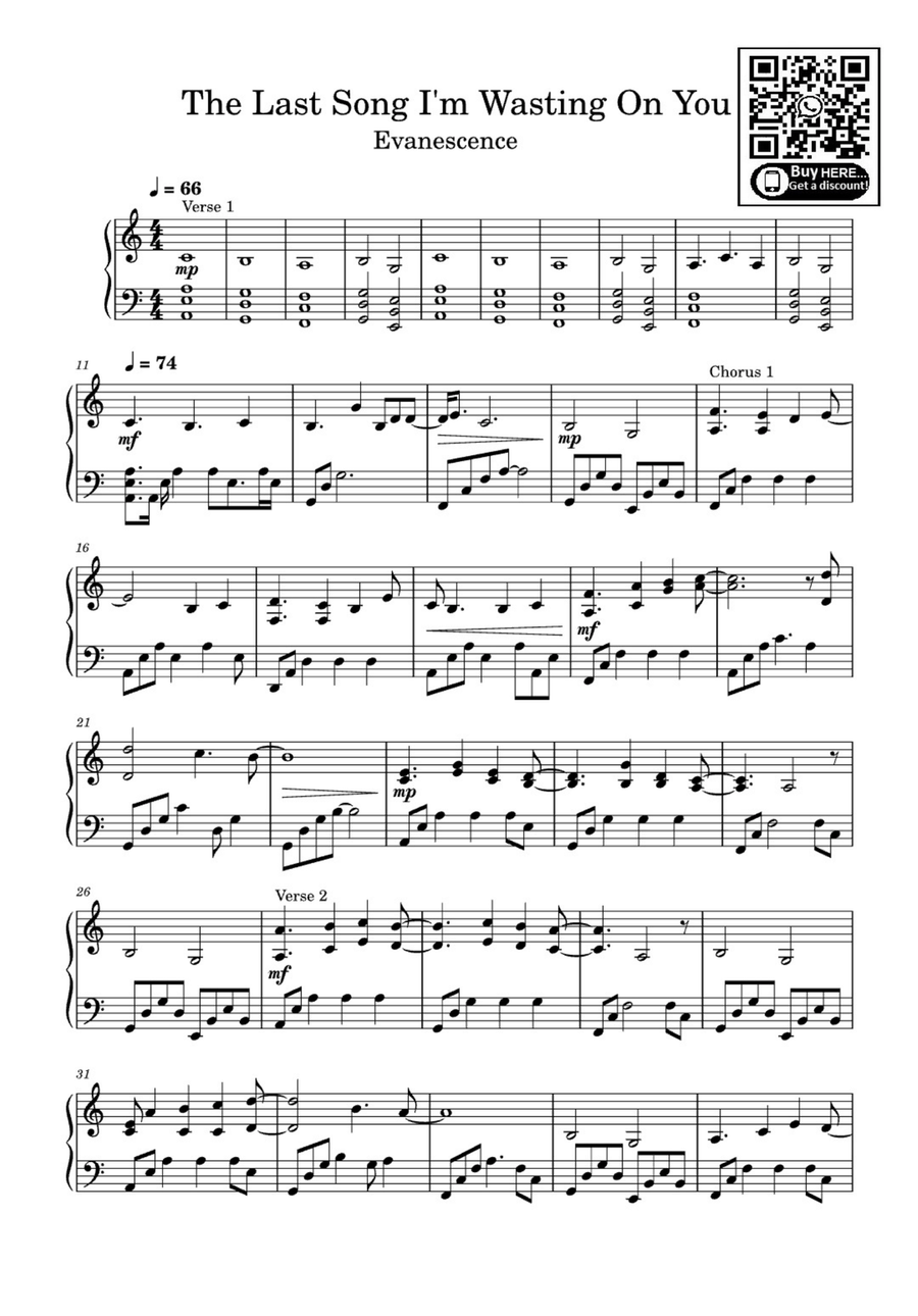 The Last Song I'm Wasting On You Easy Piano scores gallery preview page 1