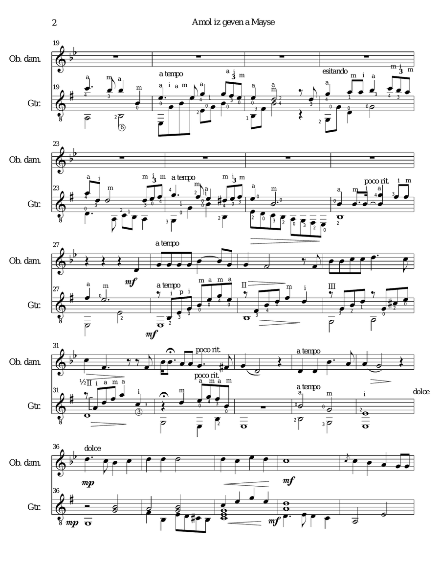 Amol iz geven a Mayse for oboe d'amore and classical guitar Oboe scores gallery preview page 2