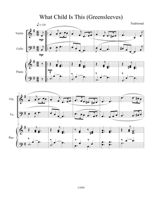 What Child Is This (Greensleeves) for violin and cello duet with optional piano accompaniment