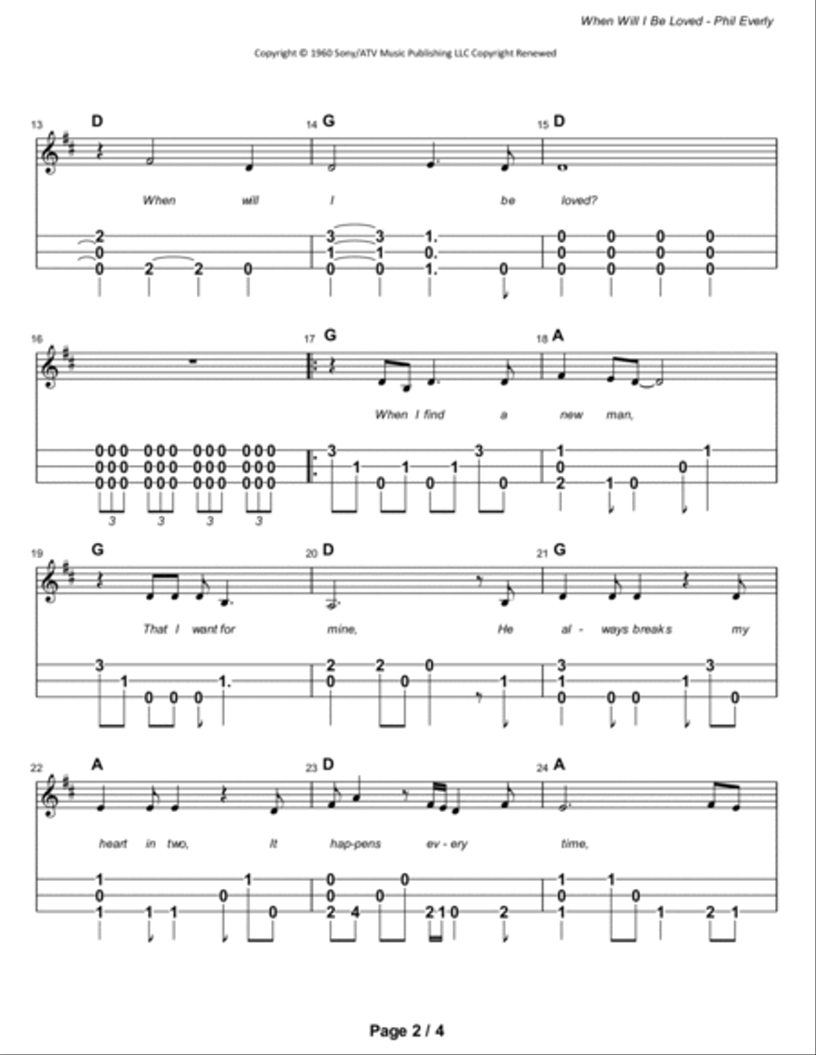 When Will I Be Loved Dulcimer scores gallery preview page 3