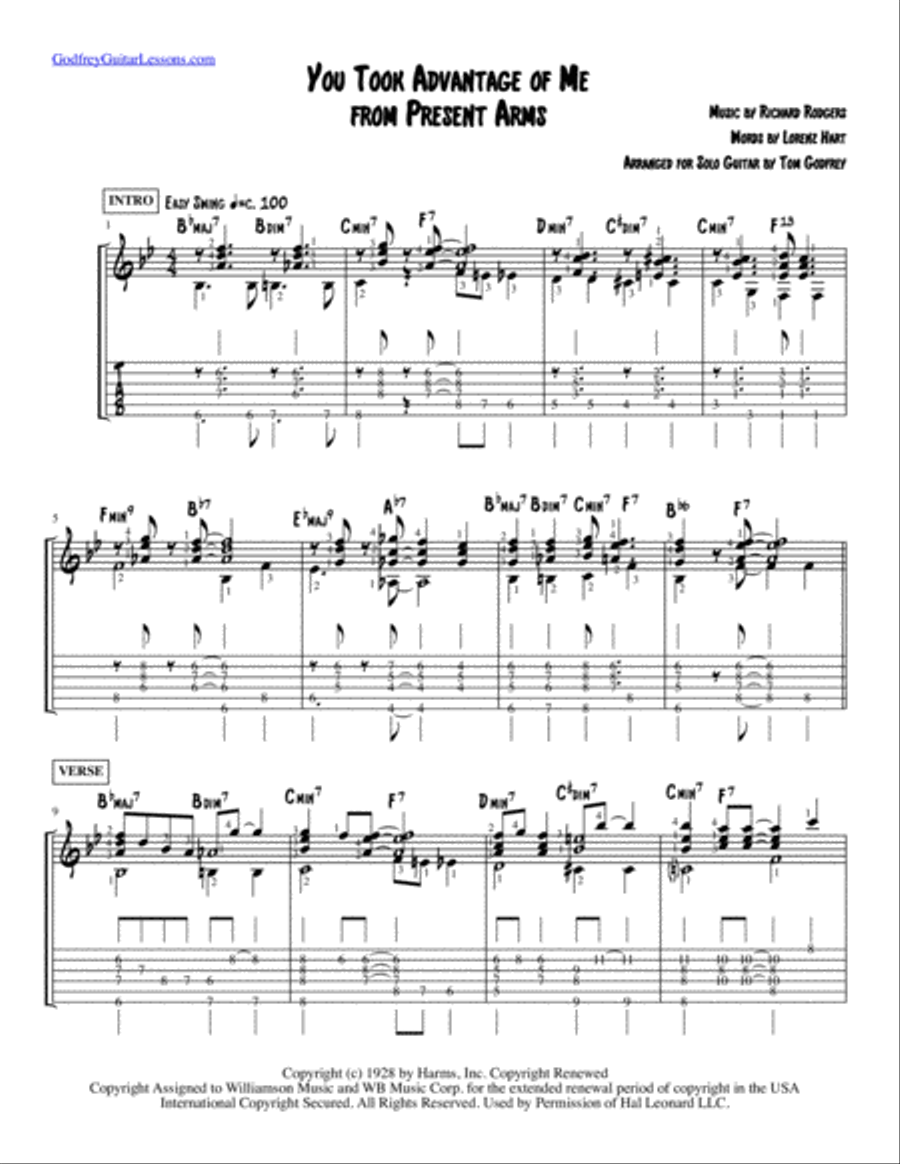 You Took Advantage Of Me from PRESENT ARMS Guitar Tablature scores gallery preview page 1