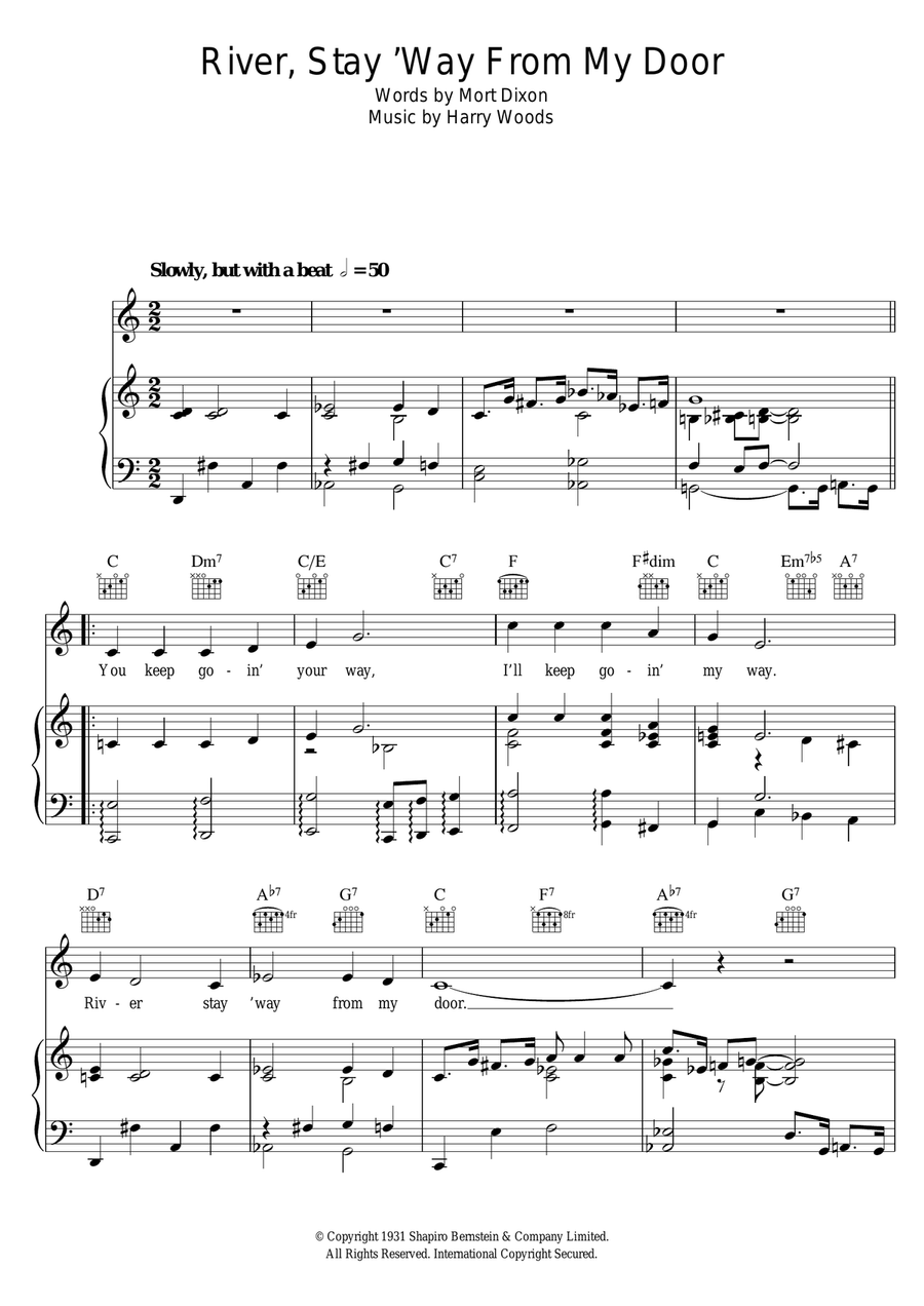 River Stay 'Way From My Door Piano, Vocal scores gallery preview page 1