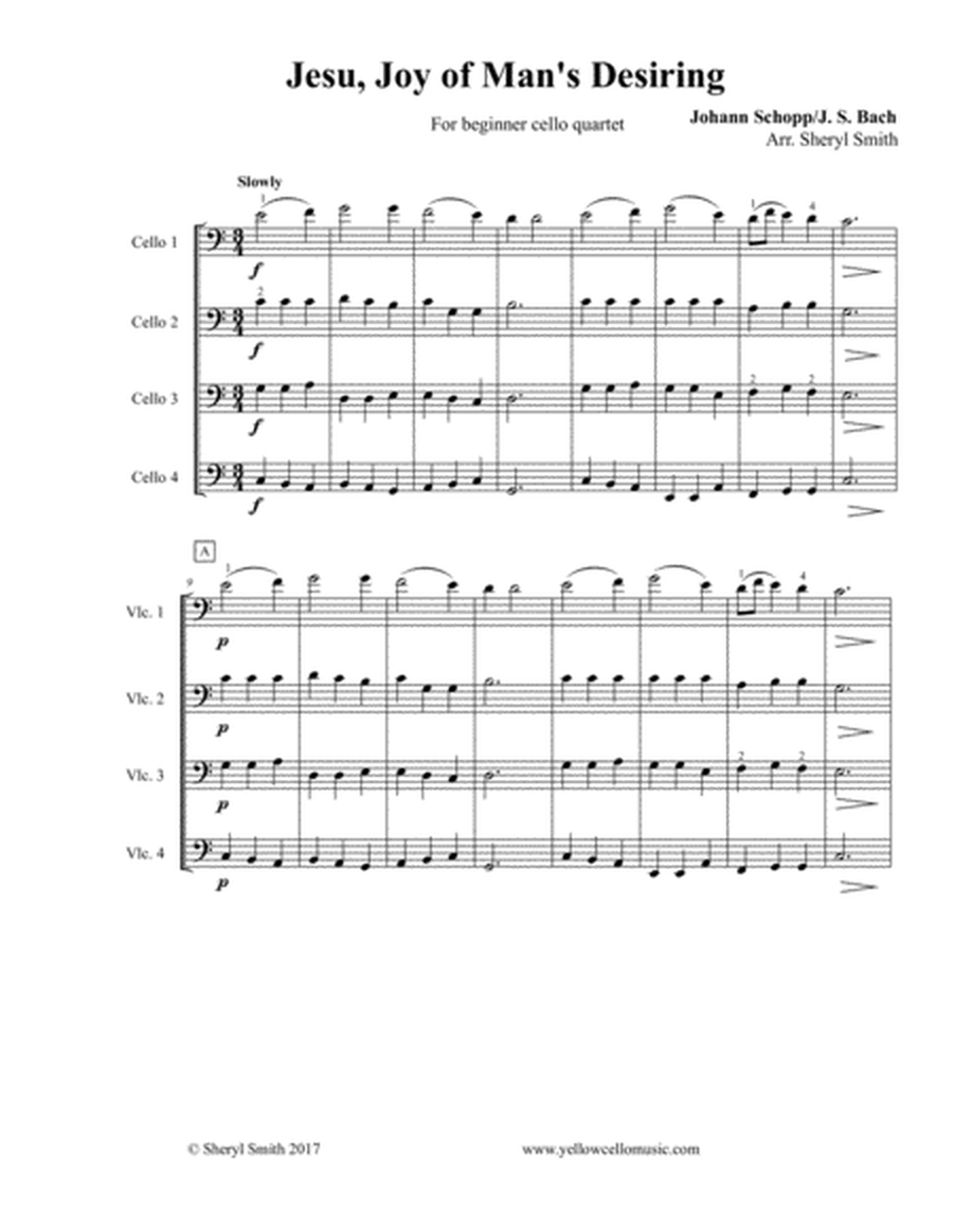 Jesu, Joy of Man's Desiring by J. S. Bach, arranged for beginner cello quartet image number null