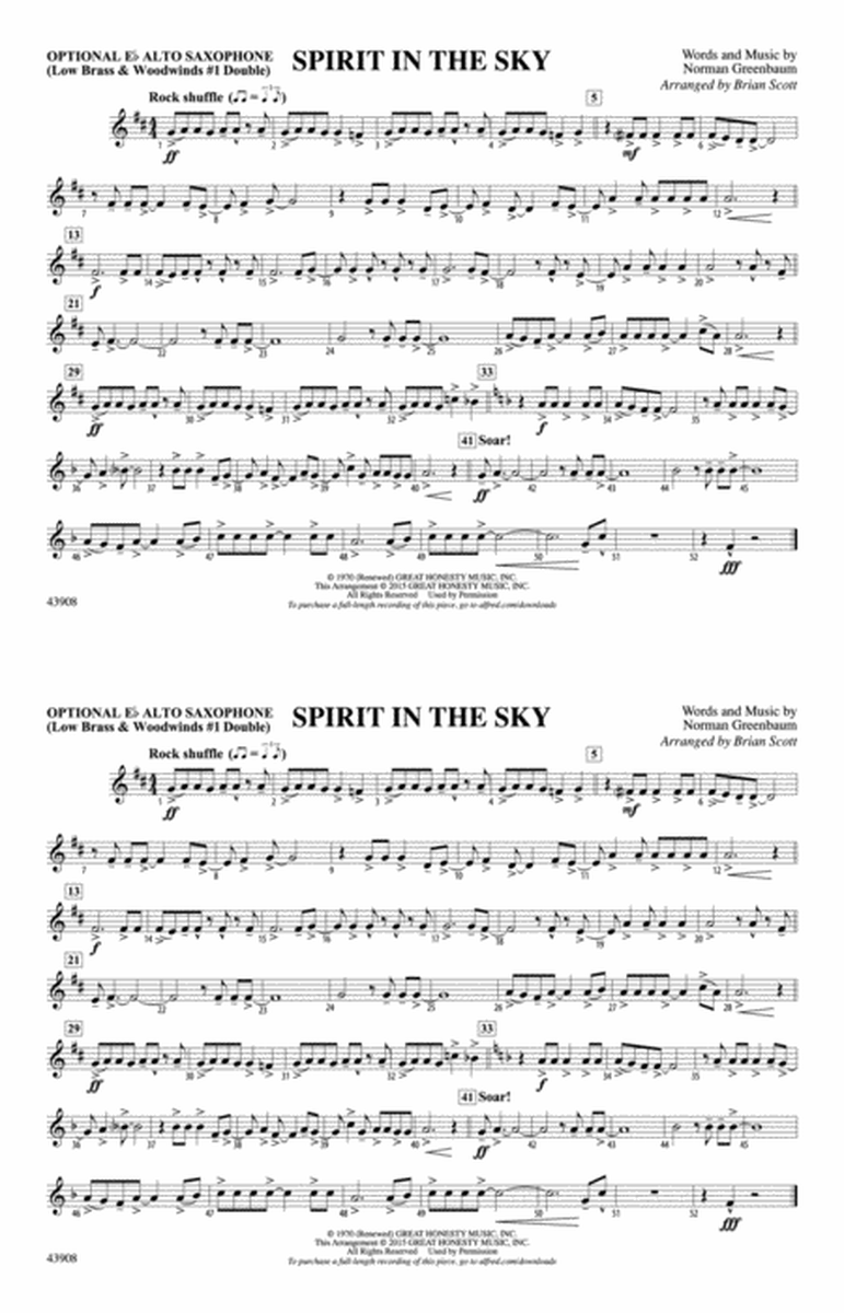 Spirit in the Sky (from Guardians of the Galaxy): Optional Alto Sax