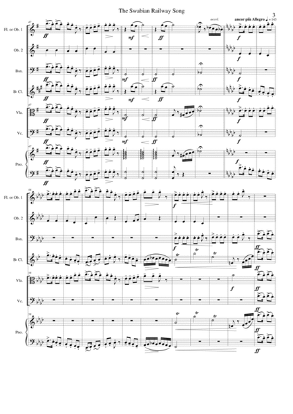 Railway Song (Auf de schwäb'sche Eisebahne) flute, oboe, clarinet, bassoon, viola, cello, piano image number null