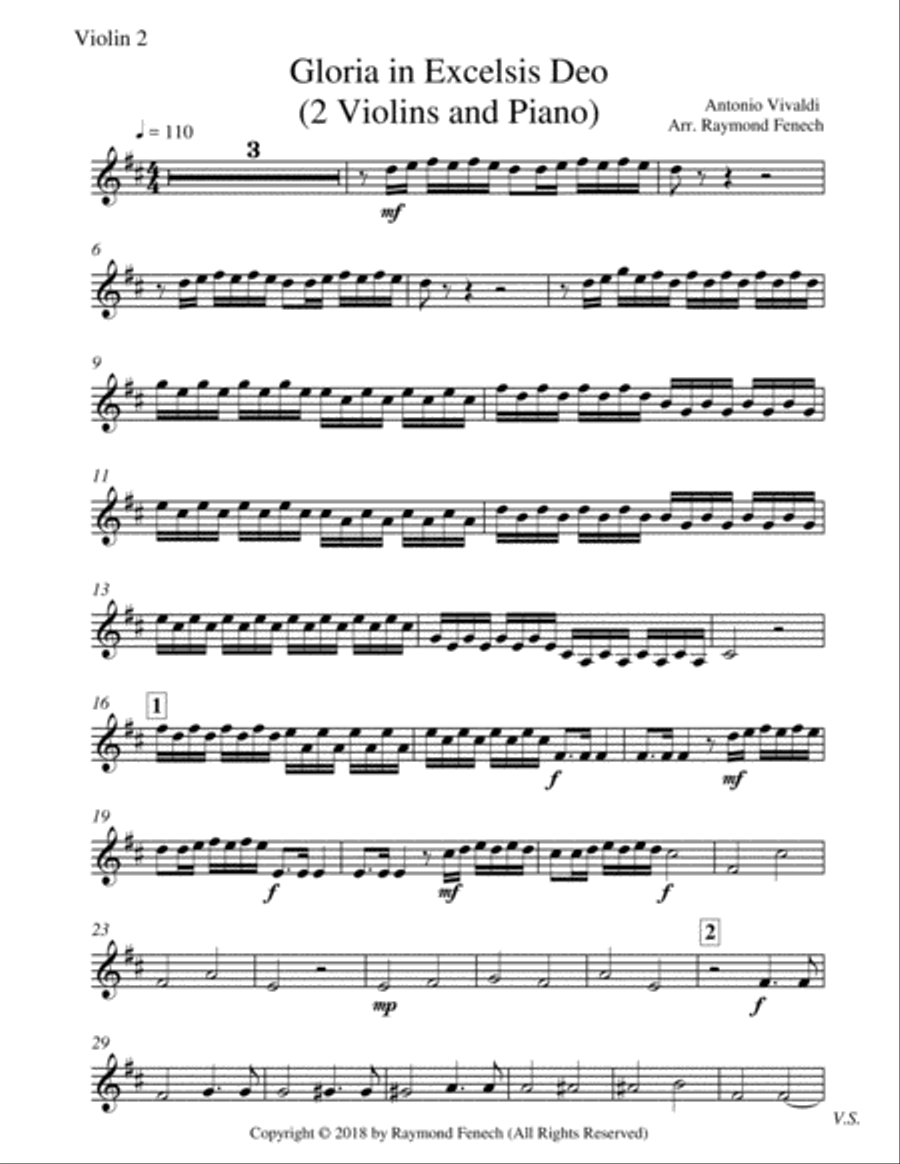 Gloria in Excelsis Deo - for 2 Violins and Piano String Duet scores gallery preview page 4