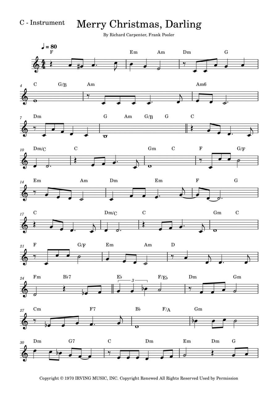 Merry Christmas, Darling Piano scores gallery preview page 1
