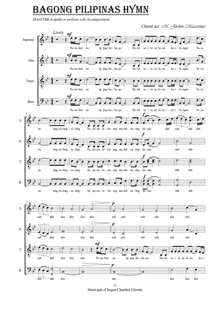 Bagong Pilipinas Hymn 4-Part scores gallery preview page 1