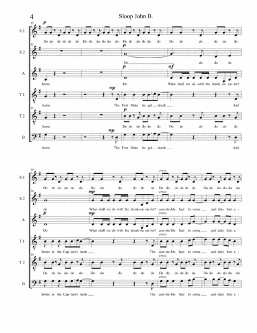 Sloop John B 4-Part scores gallery preview page 4