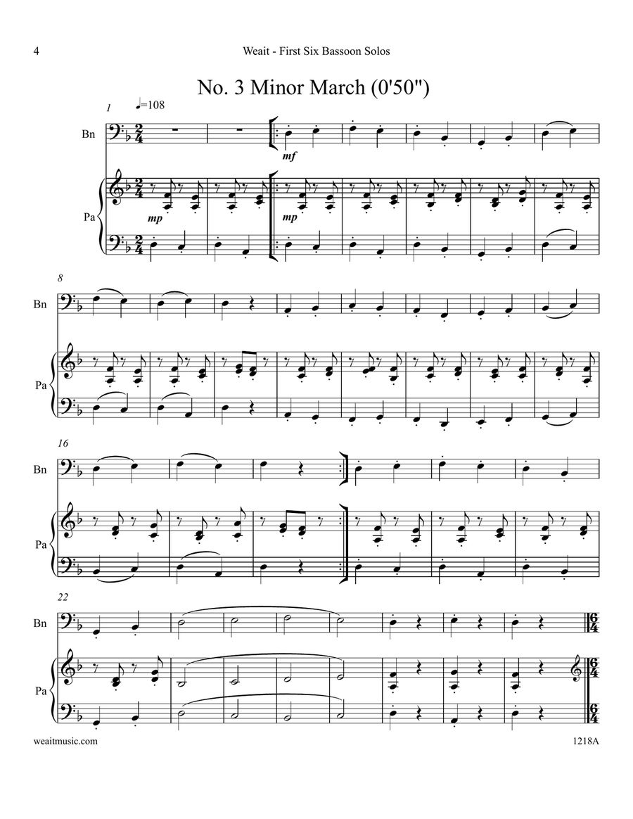 The First Six Bassoon Solos for bassoon & piano (Total time 5’) Bassoon Solo scores gallery preview page 4
