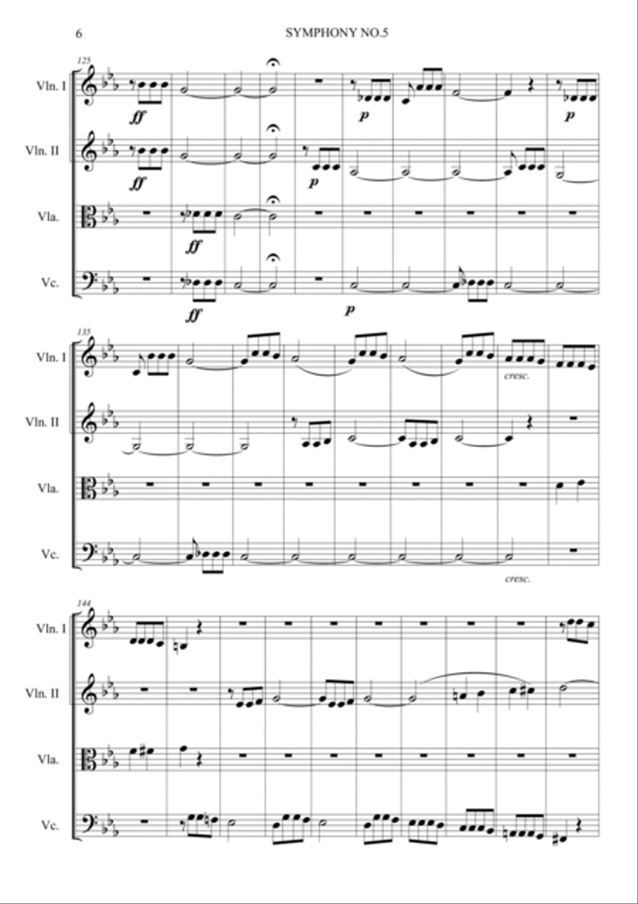Symphony No.5 Op.67 Easy Version String Quartet scores gallery preview page 6