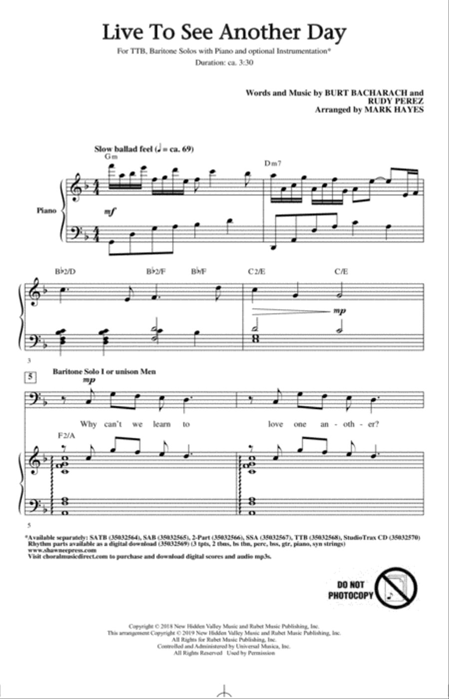 Live To See Another Day (arr. Mark Hayes) TTBB scores gallery preview page 1