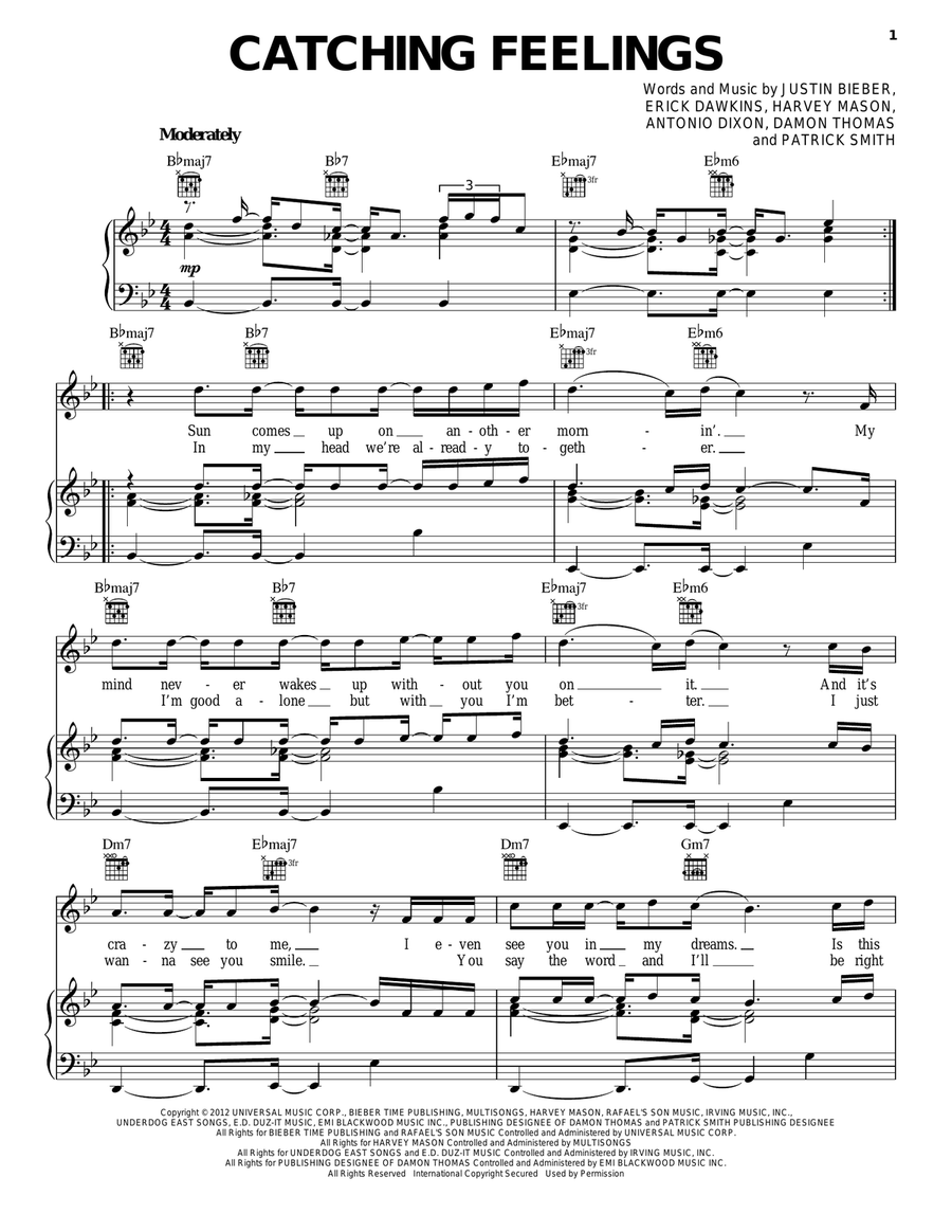 Catching Feelings Piano, Vocal, Guitar scores gallery preview page 1