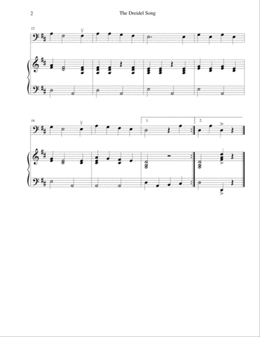 The Dreidel Song (I Have a Little Dreidel) - for beginning string bass with optional piano accompani Double Bass scores gallery preview page 2