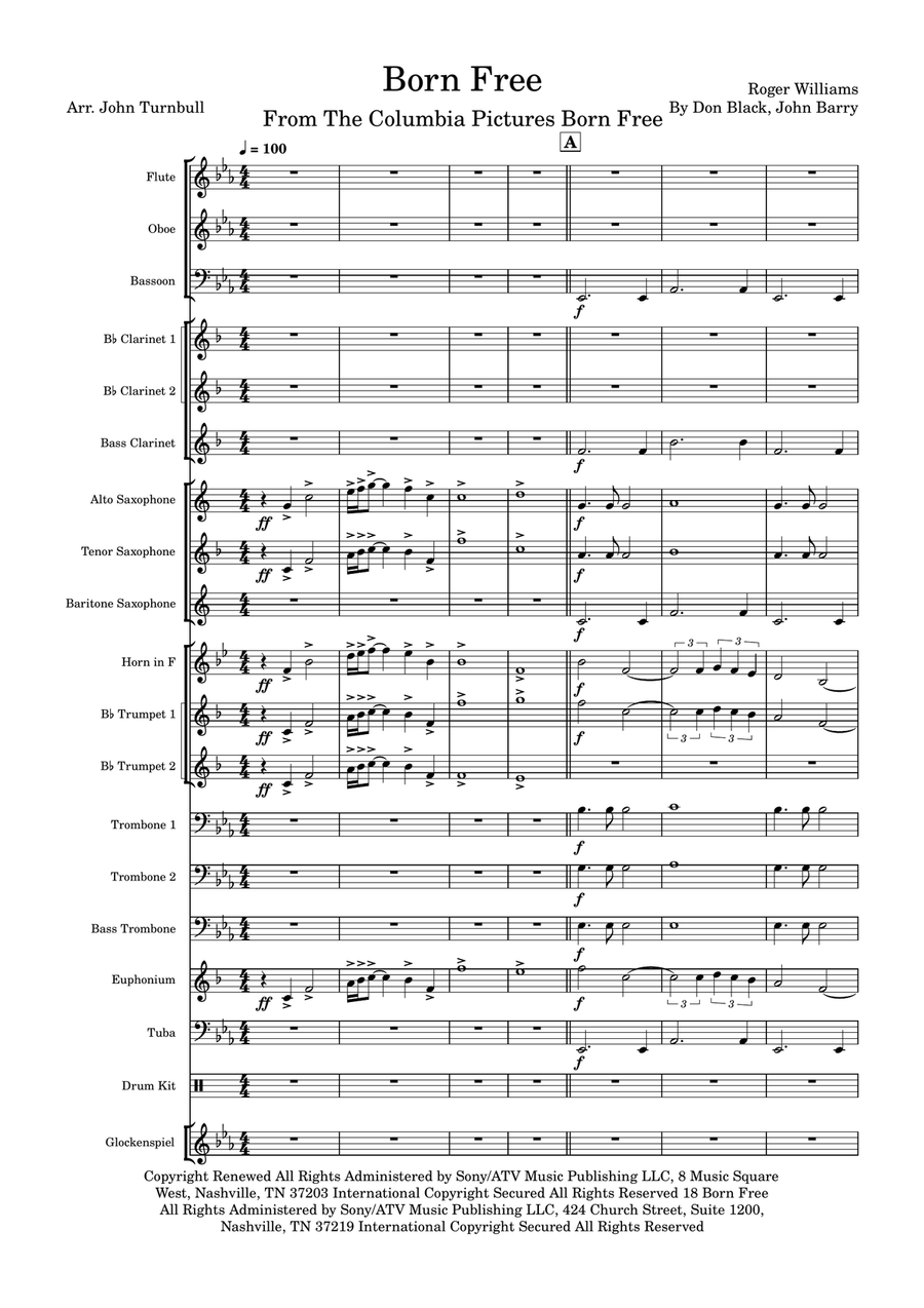 Born Free Concert Band scores gallery preview page 1